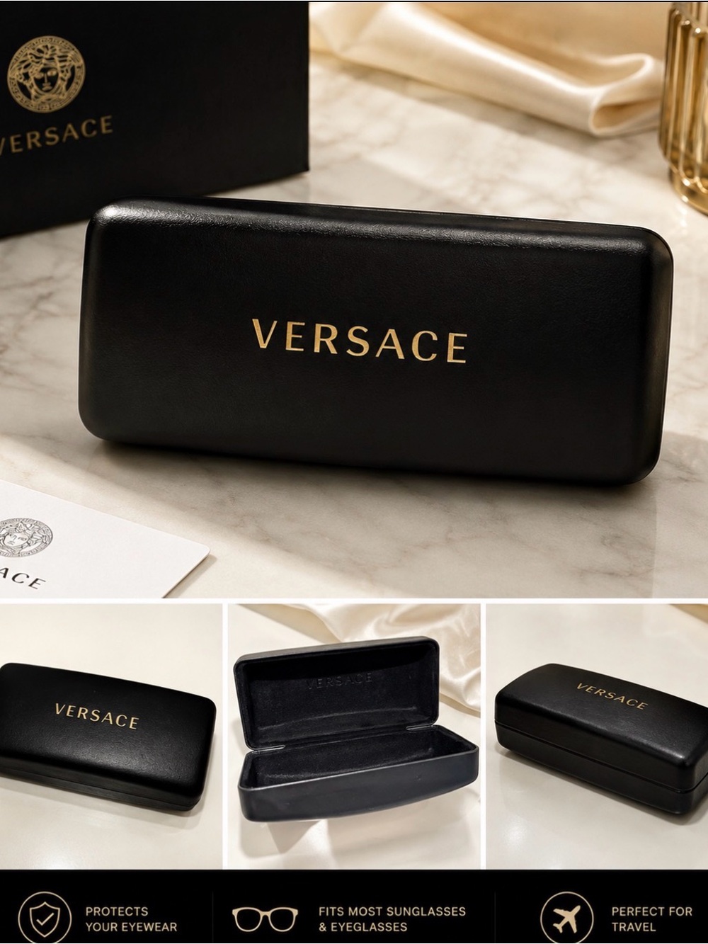 Versace Black and Gold Eyewear Case NWOT
